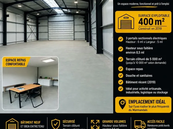 À LOUER - Local industriel / Garage / Atelier - 400 m²