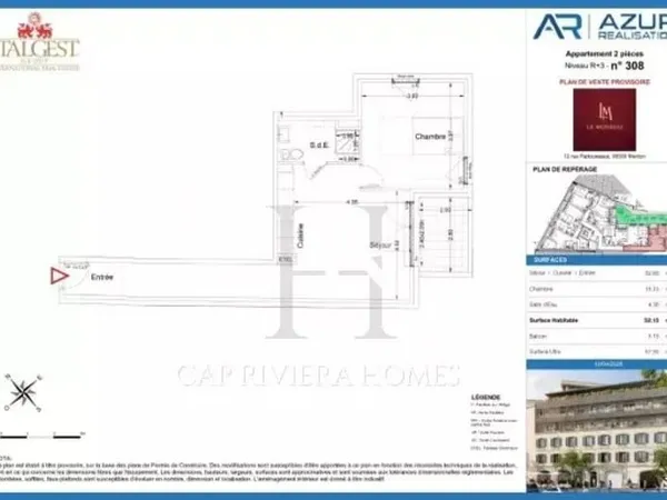Nouveau projet Le Mondial, appartement deux pièces de 52,15 m2, au troisième étage, en position cent
