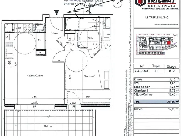 Loue appartement T2 de 40M2 situé à Crolles