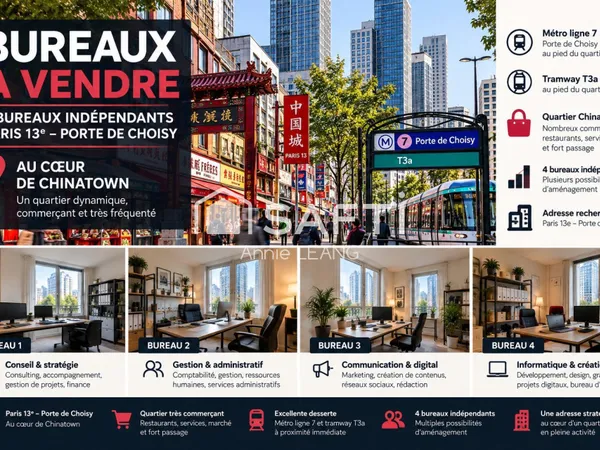 4 bureaux à vendre - Paris 13e, Porte de Choisy, métro et tram au pied de l'immeuble