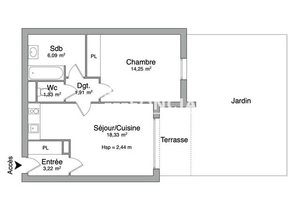 Appartement 2 pièces 45 m²