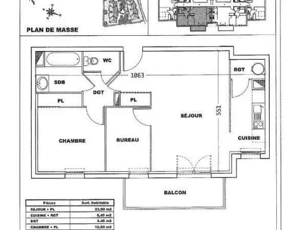 Appartement 3 pièces 54 m²