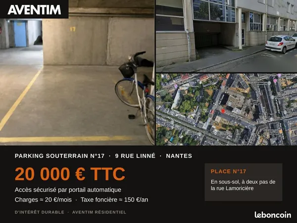 Place de parking en sous-sol, rue Linné, Nantes, place n°17