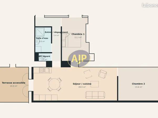 Appartement 3 pièces 65 m²