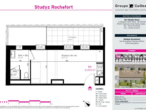 T1 MEUBLE - 25m² - RESIDENCE NEUVE ETUDIANTE ET JEUNES ACTIFS AVEC SERVICES - STUDYZ ROCHEFORT