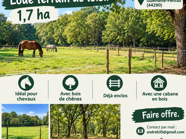 Loue terrain de loisir : 1,7 ha
