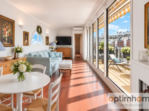 Appartement à vendre 2 pièces - AUTEUIL / JASMIN - Paris XVIème - DERNIER ÉTAGE - GRAND BALCON - VUE
