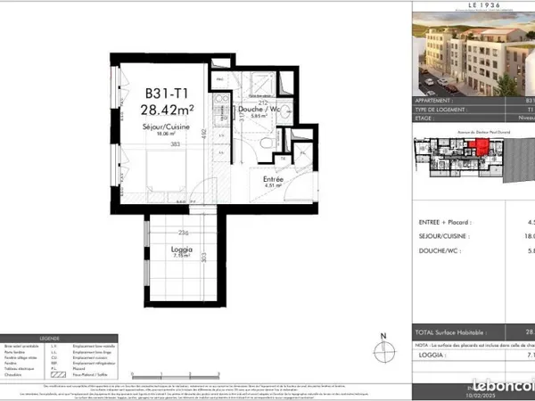 Studio 1 pièce 28 m²