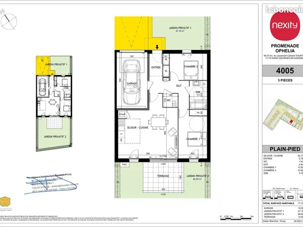 Pavillon 3 pièces 71 m²