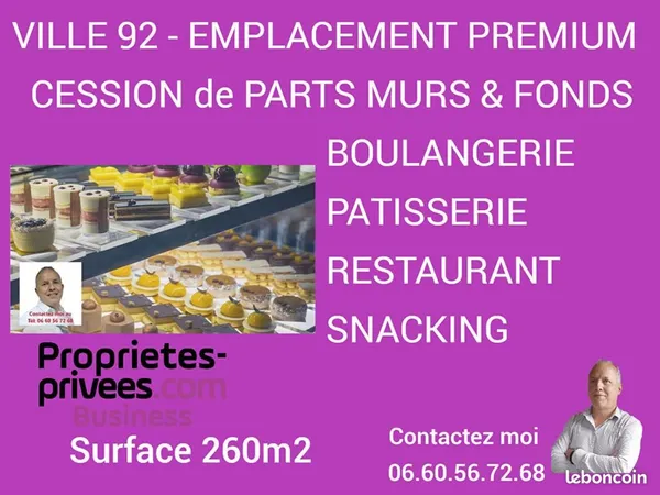 Local boulangerie, pâtisserie 260 m²