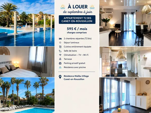 ☀️ Appartement T2 bis à Canet-en-Roussillon - Location de septembre à juin - 595 charges comprises