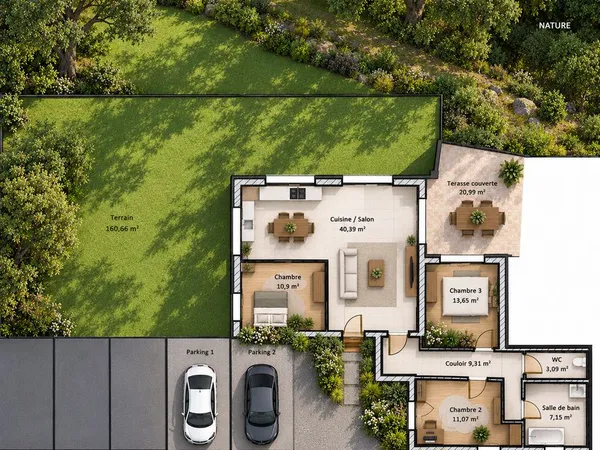 Maison T4 90m2 - 380m2 jardin - plain pied