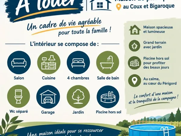 à louer - maison de plain-pied meublée