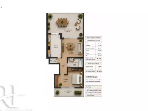 2 Pièces 46 m2 / Grande Terrasse / Cannes Petit Juas