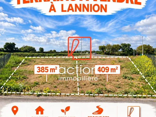 Terrain à bâtir et viabilisé de 409 m2 - Lannion
