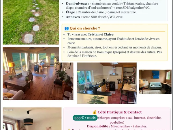 Loue chambre en colocation dans maison - 180 m² - Hillion/Morieux 22