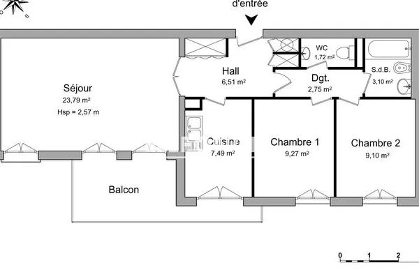Appartement 3 pièces 64 m²
