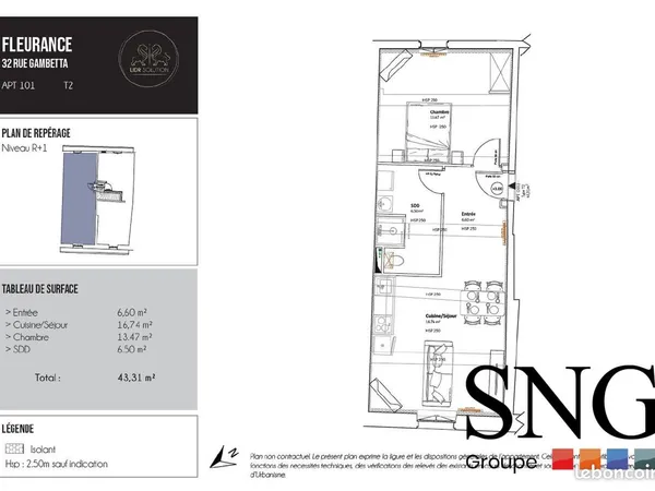 Appartement 2 pièces 43 m²