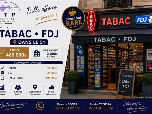 MAGNIFIQUE TABAC FDJ DANS LA PERIPHERIE DE REIMS (51)