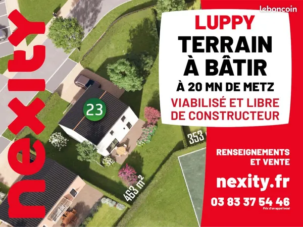 Terrain constructible à Luppy, de 463 m2, à 20 mn de METZ