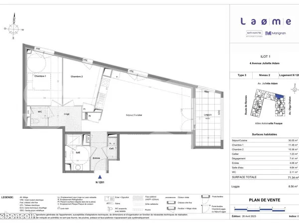 Appartement 2 pièces 71 m²