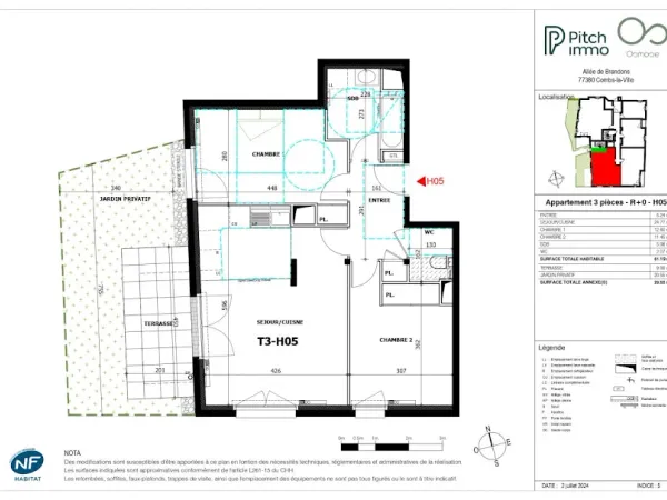 Appartement 3 pièces 61 m²