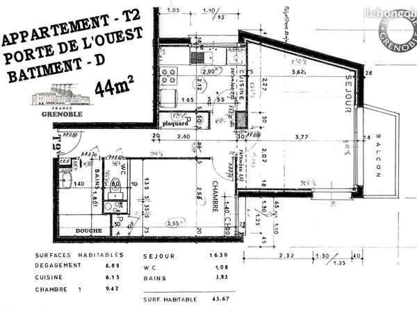 T2 Appartement à rafraichir · 2 pièces · 44m² · Étage 6 avec Cave + GARAGE