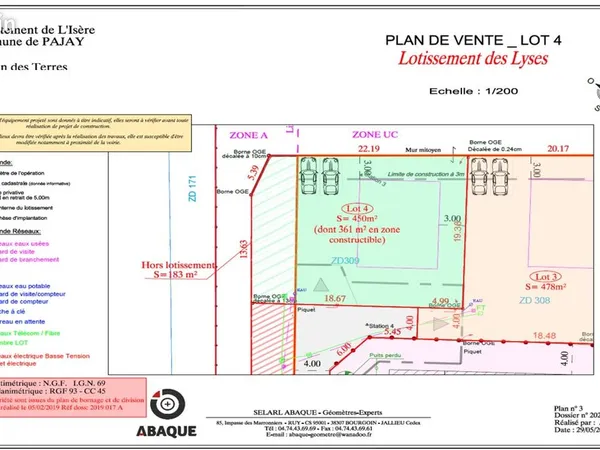 Terrain constructible viabilisé de 450 m² - PAJAY (38260)