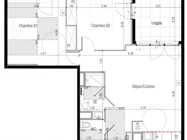 Appartement en résidence 3 pièces 64 m²