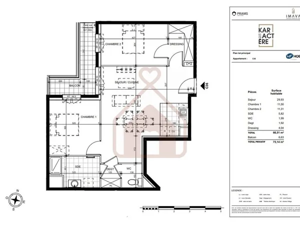 Appartement 3 pièces 66 m²