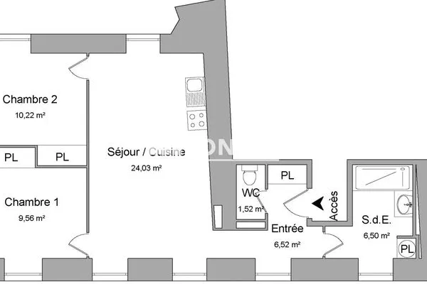 Appartement 3 pièces 56 m²