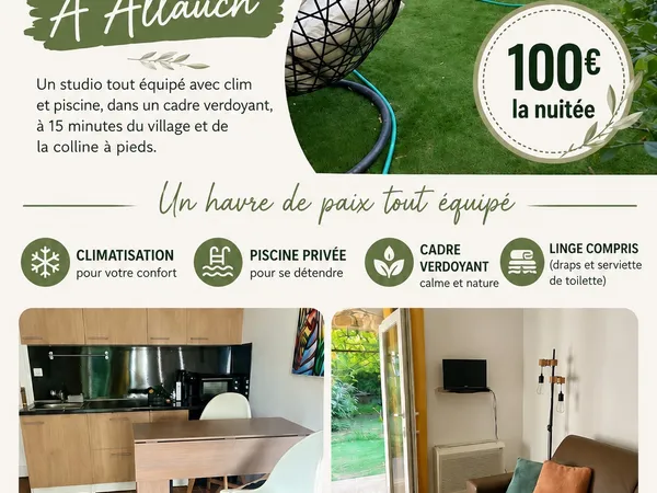 Location studio jardin piscine
