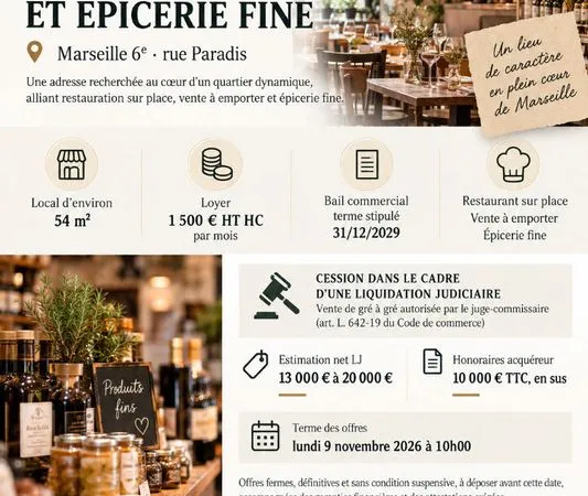Épicerie, restauration 54 m² MARSEILLE