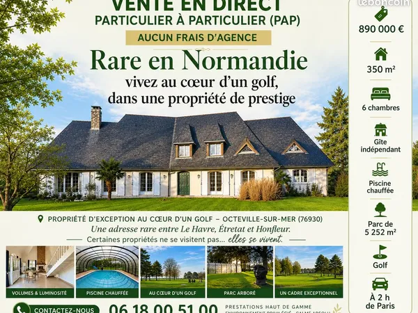 Le havre - propriété d'exception au coeur d'un golf - octeville-sur-mer (76930)