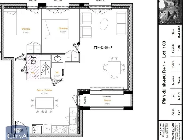 Appartement 3 pièces 62 m²