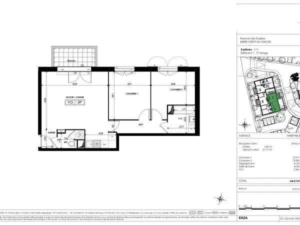 Appartement T3 lumineux avec balcon à Crépy-en-Valois