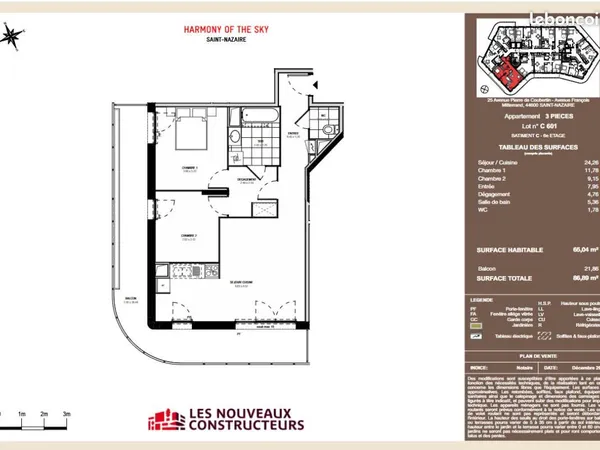 Appartement 3 pièces 65 m²