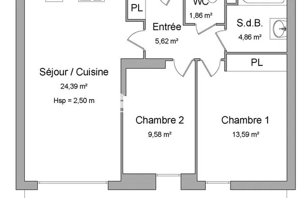 Appartement 3 pièces 58 m²