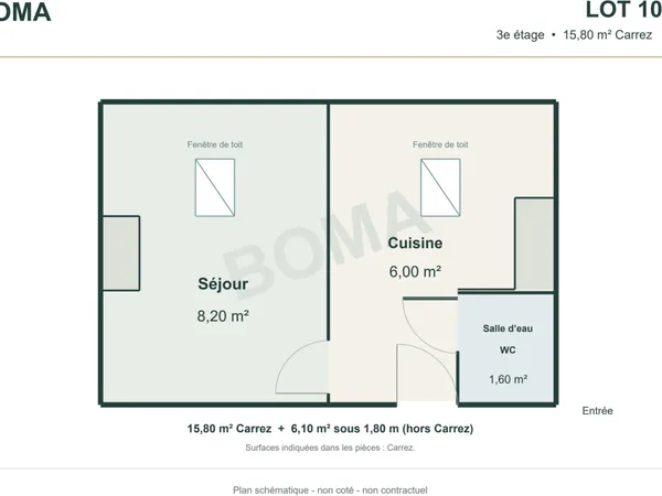 Investissement locatif, appartement T1 de 22 m2 Carrez à rén
