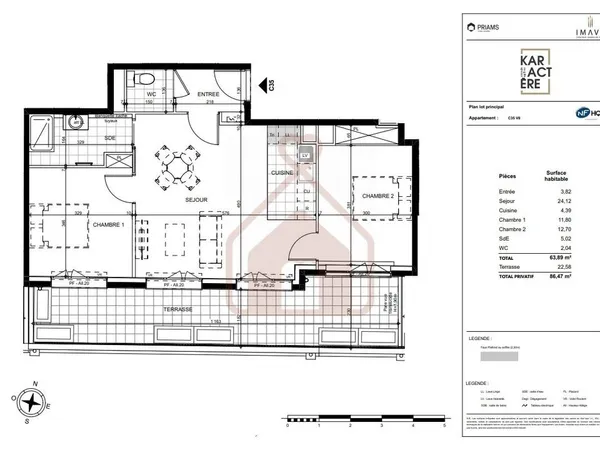 Appartement 3 pièces 63 m²