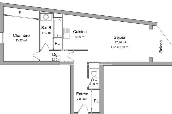 Appartement 2 pièces 54 m²