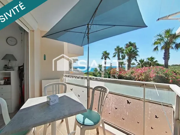 Front de mer  Studio cabine rénové avec vue mer, terrasse, piscine et accès direct à la plage