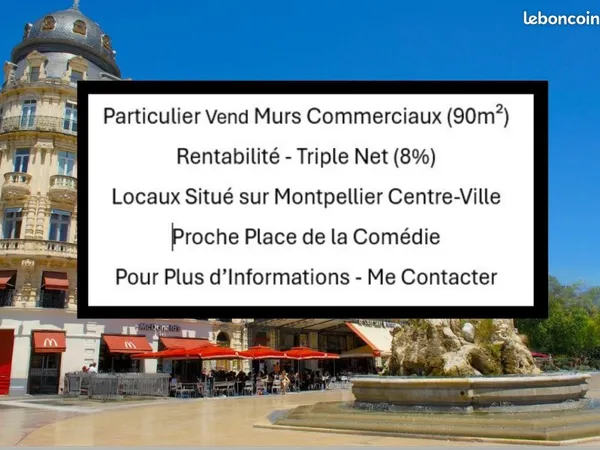 Particulier Vend Murs Commerciaux (90m²) - Rentabilité (Triple Net) 8% Locaux Situé sur Montpellier 