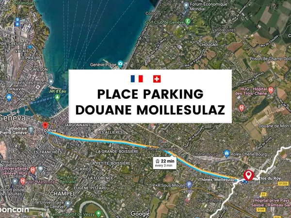 Place parking douane Moillesulaz, frontière Genève, Gaillard, accès direct tram