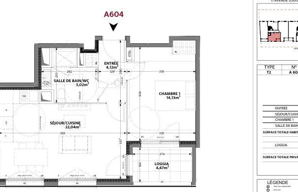 Appartement 2 pièces 43 m²