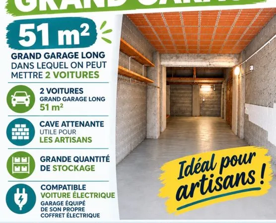 Grand garage 51 m2 avec mezzanine et cave