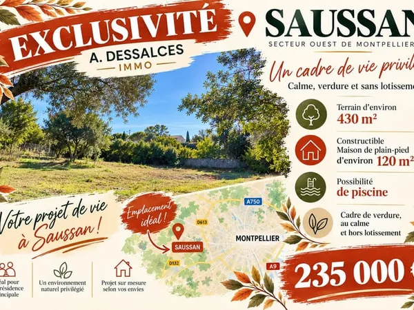Terrain a construire sur la commune de Saussan d'environs 430m2