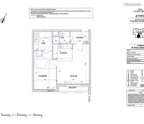 T2 Lumineux 46 m² avec Balcon Plein Sud + Parking - 6e Étage - Issy-les-Moulineaux