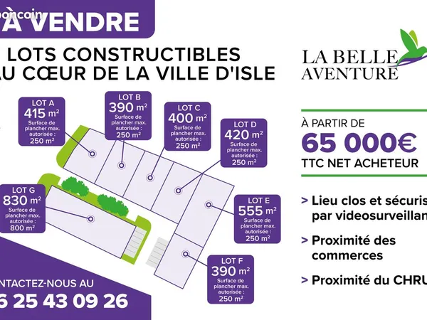 4 parcelles viabilisées securisées 68 000
