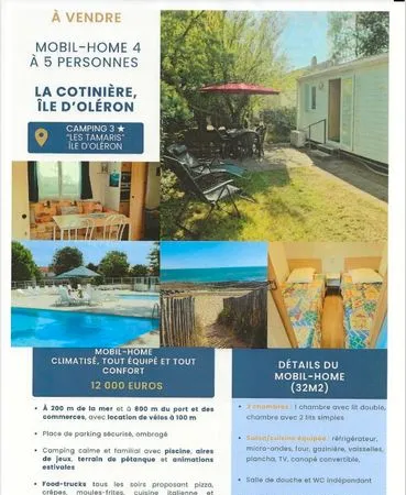Vente mobilhome pour 4 à 6 personnes avec 2 chambres séparées